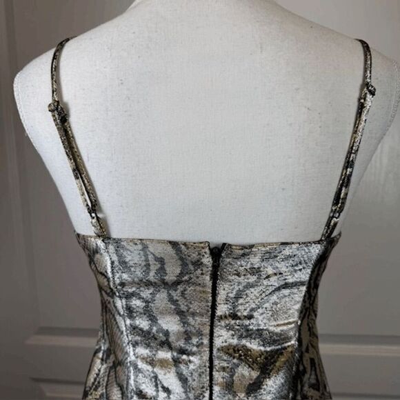 Topshop Metallic Snakeskin Two Tone Mini Dress Gold Black Size 4 - Picture 5 of 12
